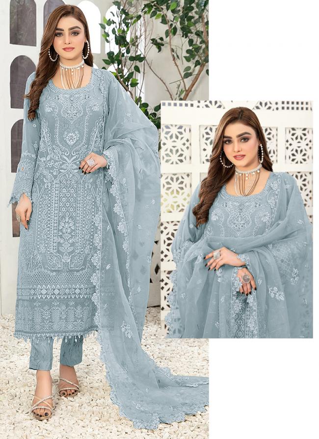 Georgette Sky Blue Festival Wear Embroidery Work Pakistani Suit